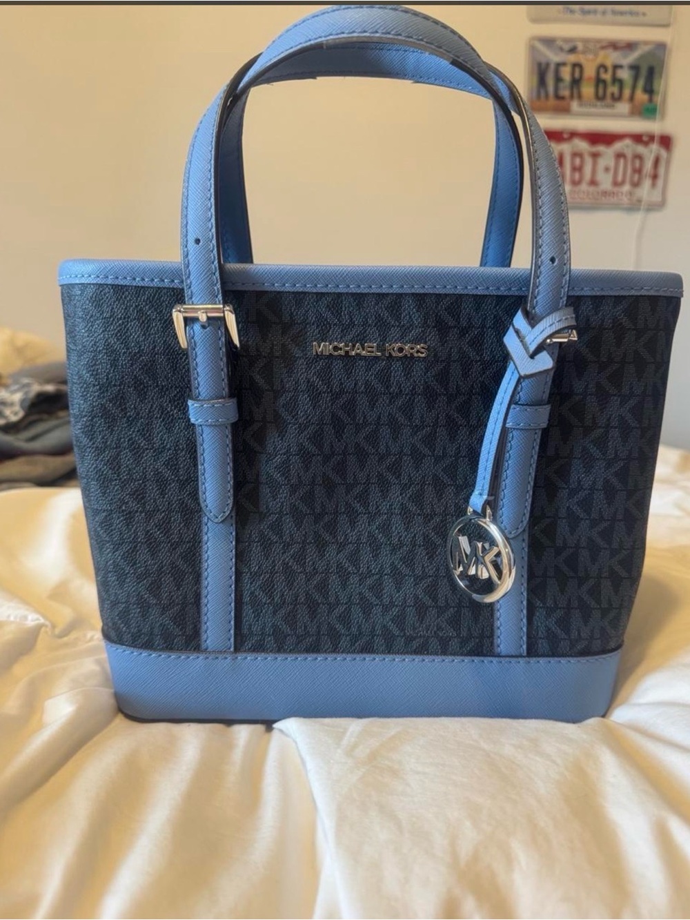 Michael Kors Navy & Light Blue MK Monogram Tote